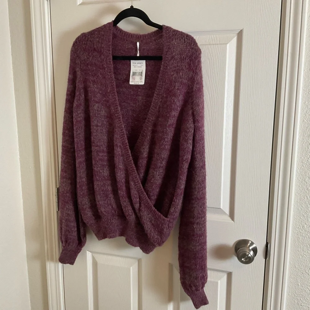 NWT Free People Karina Faux Wrap Sweater Berry Mela Purple XS Oversized